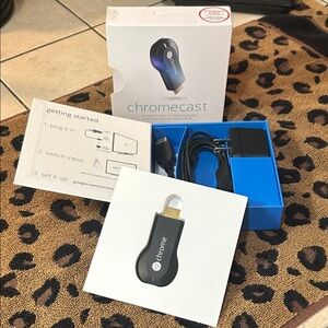 New In Box Google Chromecast in Black with Setup Guide